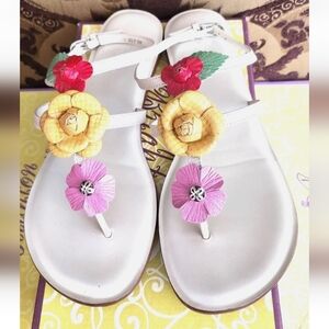 Brighton 9M "OZ" Pearl Leather Flat Embellished Sandal